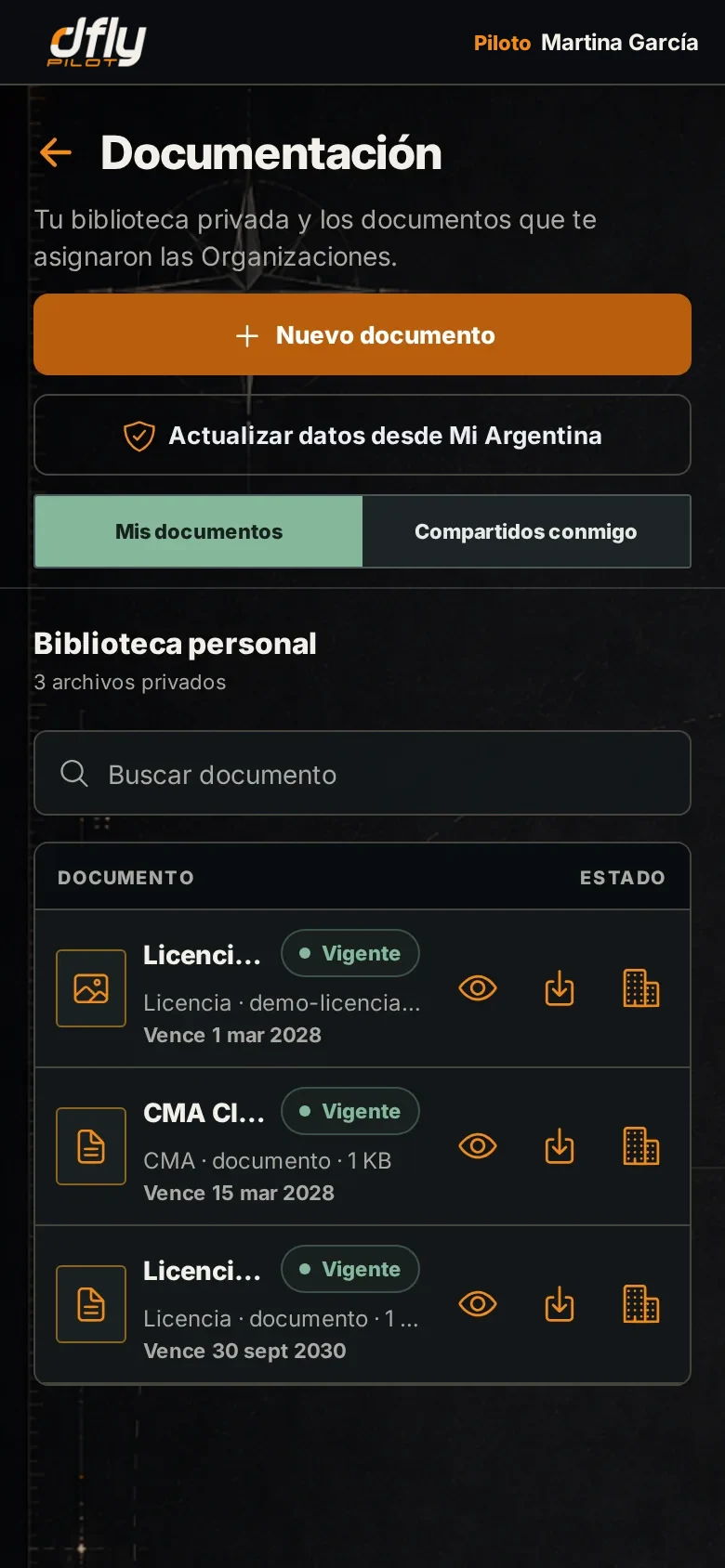 Documentación personal: licencia y CMA vigentes, actualizables desde Mi Argentina